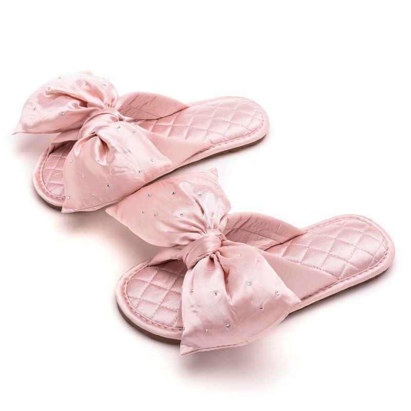 Women's Satin Open-Toe Bow Slippers Memory Foam Indoor Bedroom House Shoes