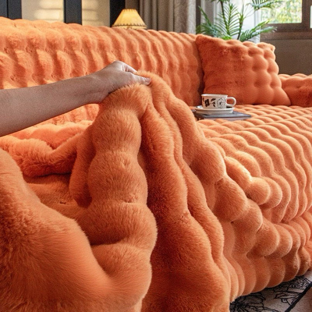Cozy Ultra Soft Faux Rabbit Fur Thick Plush Couch Blanket Sofa Cover