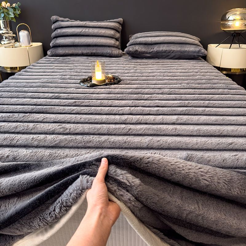 Anti-Cold Ultra-Thick Rabbit Fur Plush Bed Cover Set
