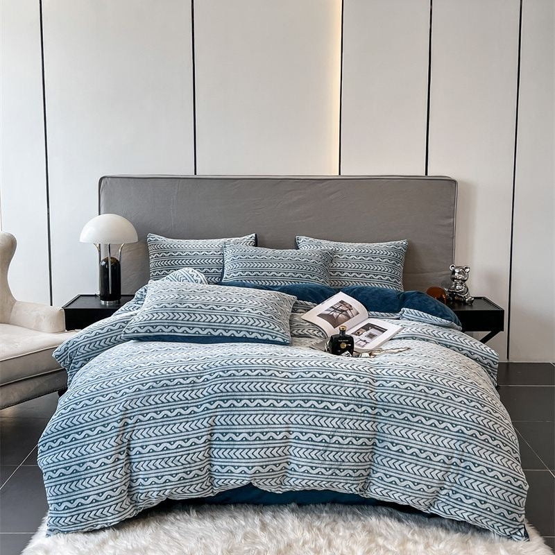 Luxury Embossed Flannel Instant Warm Plush Milk Velvet Bedding Set