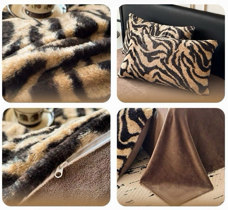 4 Pieces Faux Rabbit-Fur Feel Soft Coral Fleece Thick Milk Velvet Bedding Set