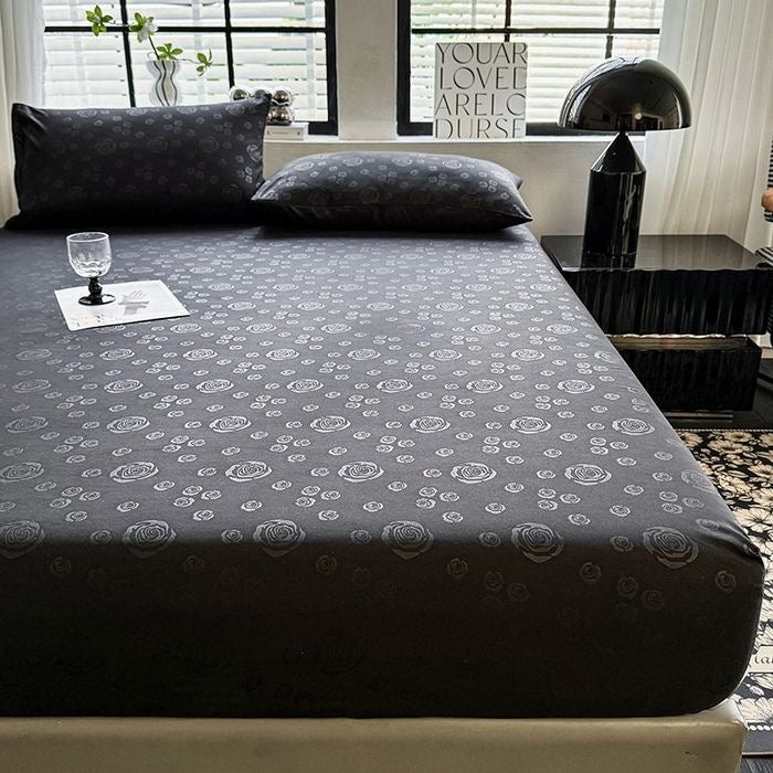 Rose Pattern Soft Brushed Cotton Fitted Mattress Cover Bed Sheet Set