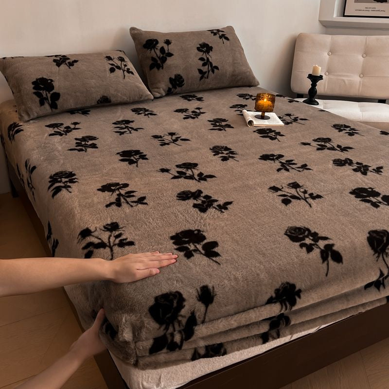 3 Pieces Warm Luxury Faux Fur Thick Plush Fluffy Fitted Bed Sheet Set