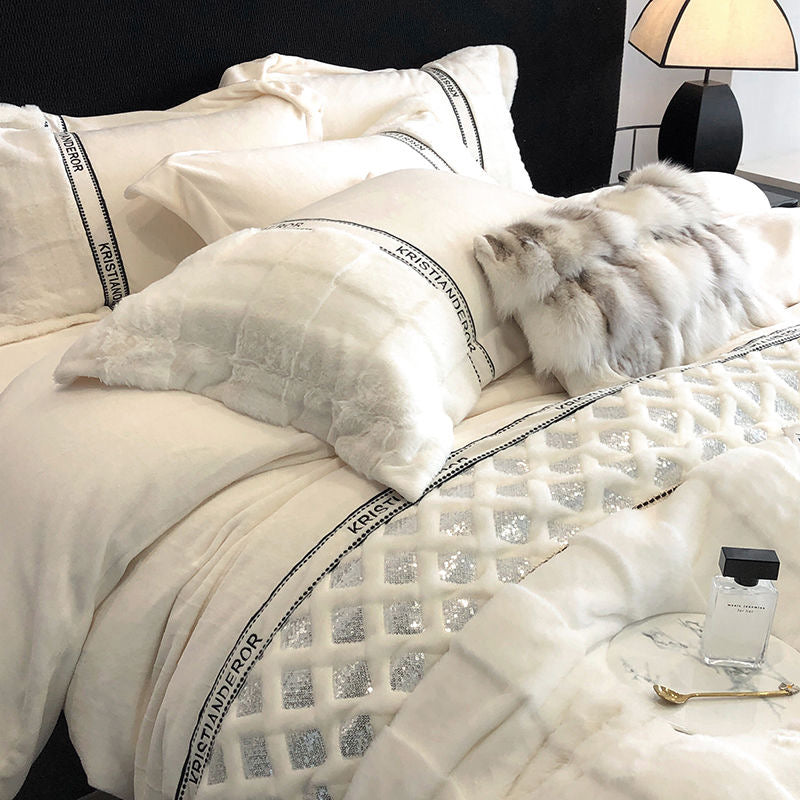 Bling Luxury Warm Plush Faux Fur Winter Bedding Set