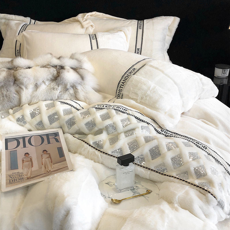 Bling Luxury Warm Plush Faux Fur Winter Bedding Set