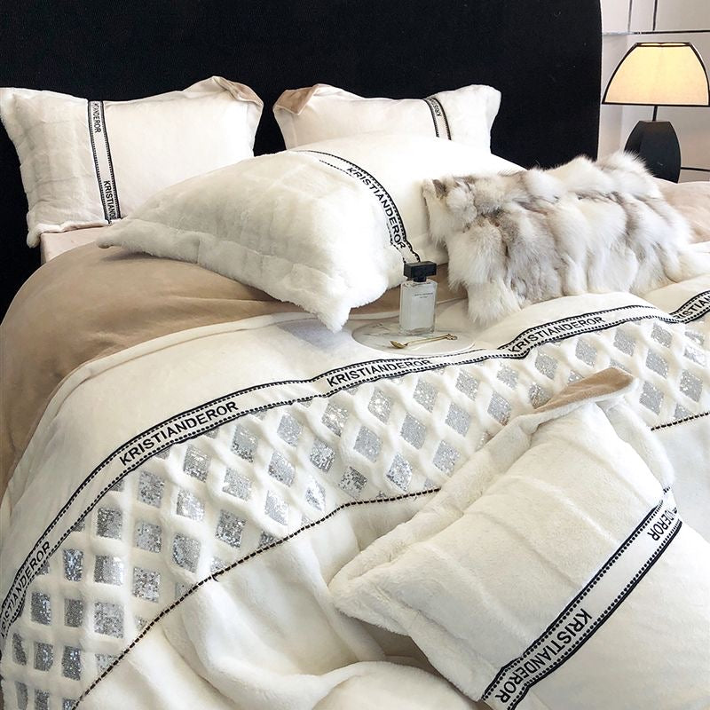 Bling Luxury Warm Plush Faux Fur Winter Bedding Set