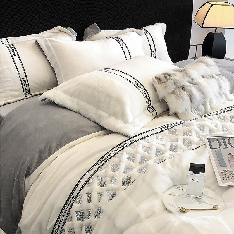 Bling Luxury Warm Plush Faux Fur Winter Bedding Set