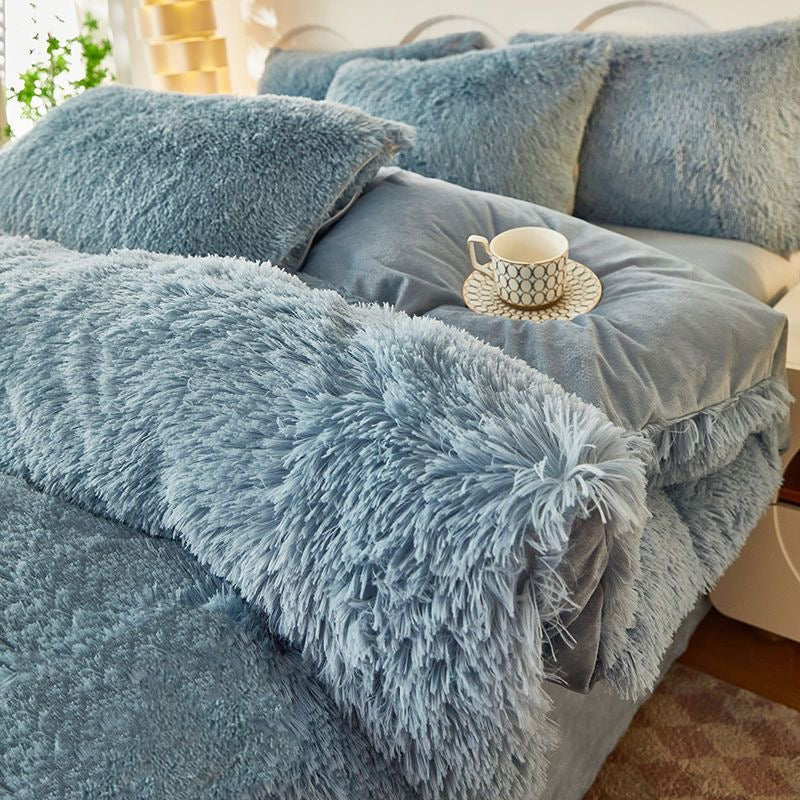4 Pieces Colorful Fluffy Faux Fur Comforter Cover Bedding Set
