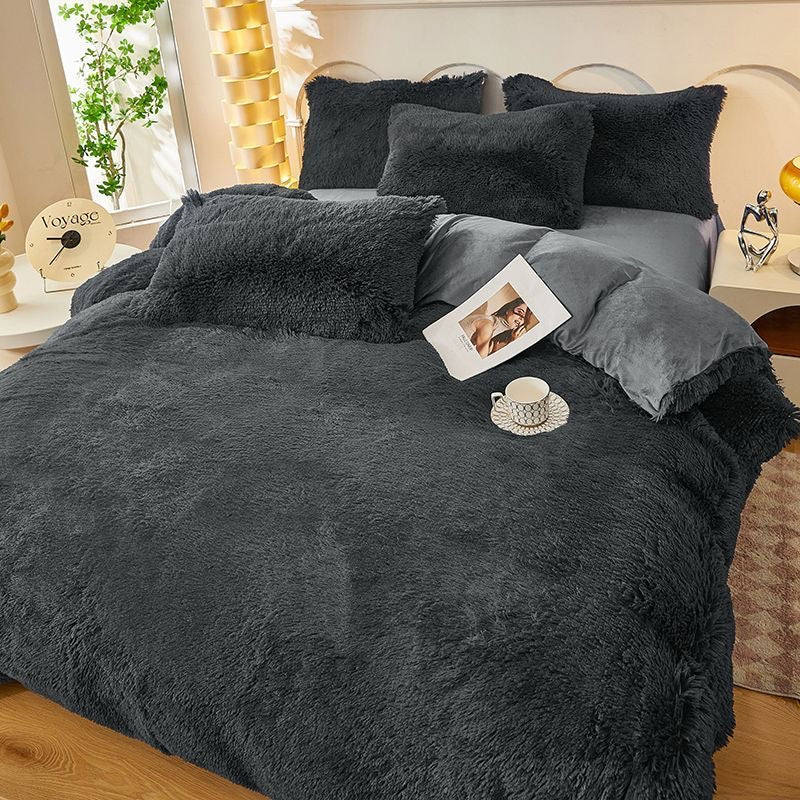 4 Pieces Colorful Fluffy Faux Fur Comforter Cover Bedding Set