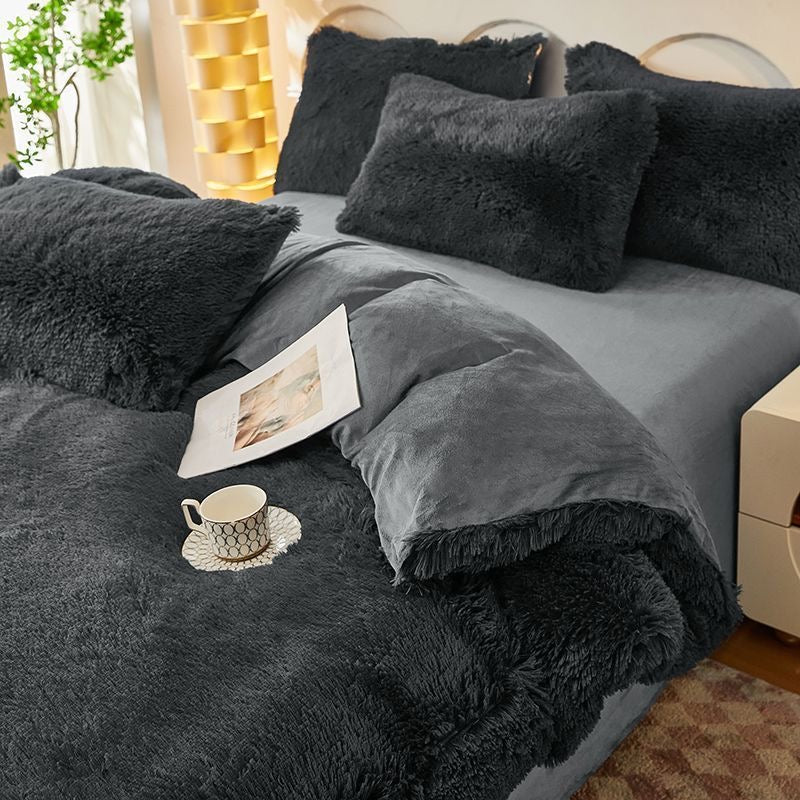 4 Pieces Colorful Fluffy Faux Fur Comforter Cover Bedding Set