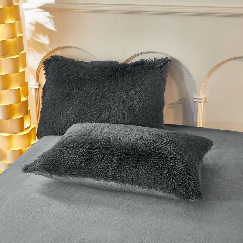 4 Pieces Colorful Fluffy Faux Fur Comforter Cover Bedding Set