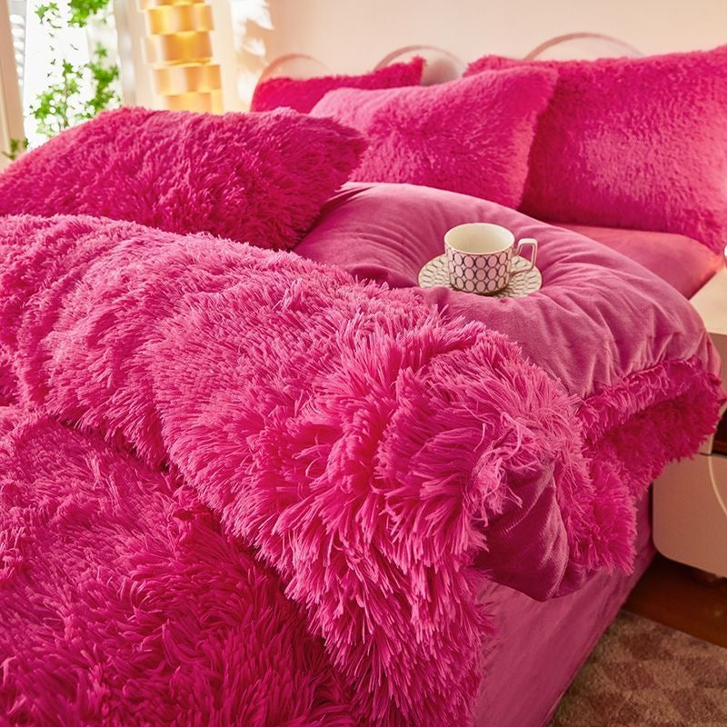 4 Pieces Colorful Fluffy Faux Fur Comforter Cover Bedding Set