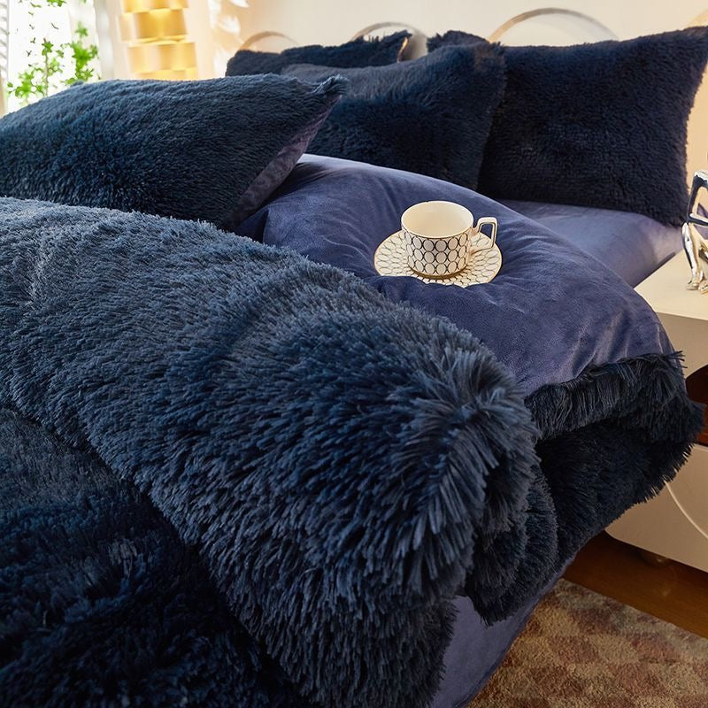 4 Pieces Colorful Fluffy Faux Fur Comforter Cover Bedding Set