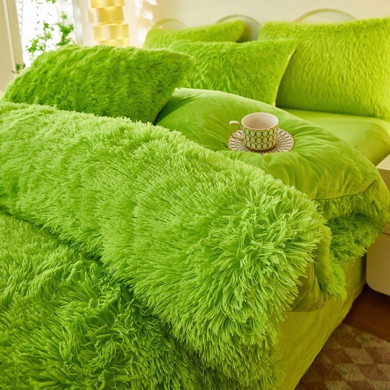 4 Pieces Colorful Fluffy Faux Fur Comforter Cover Bedding Set
