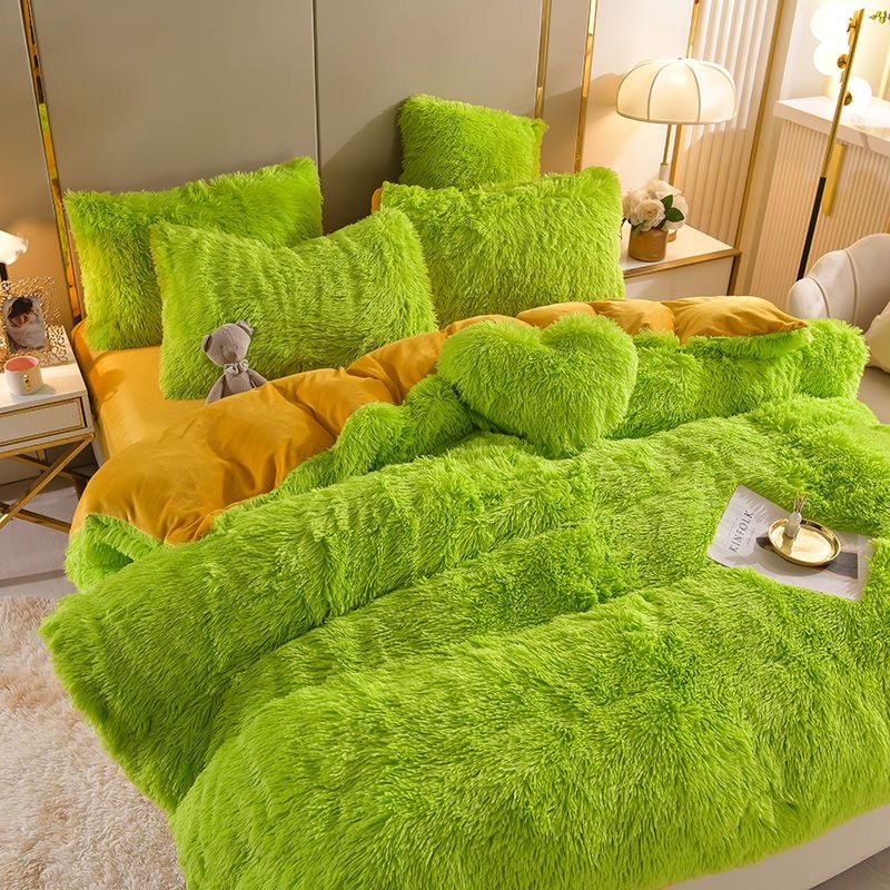 4 Pieces Colorful Fluffy Faux Fur Comforter Cover Bedding Set