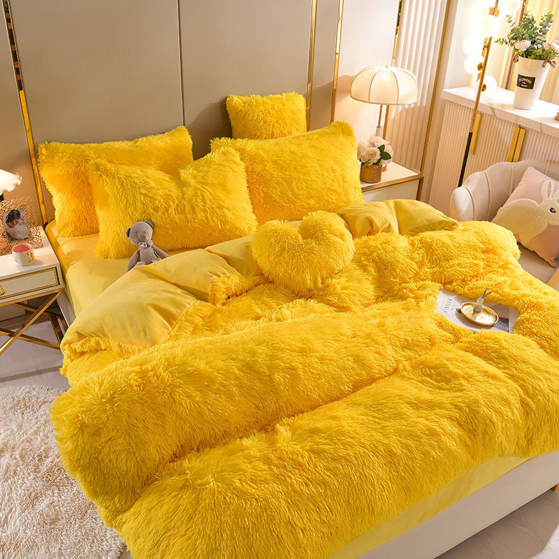 4 Pieces Colorful Fluffy Faux Fur Comforter Cover Bedding Set