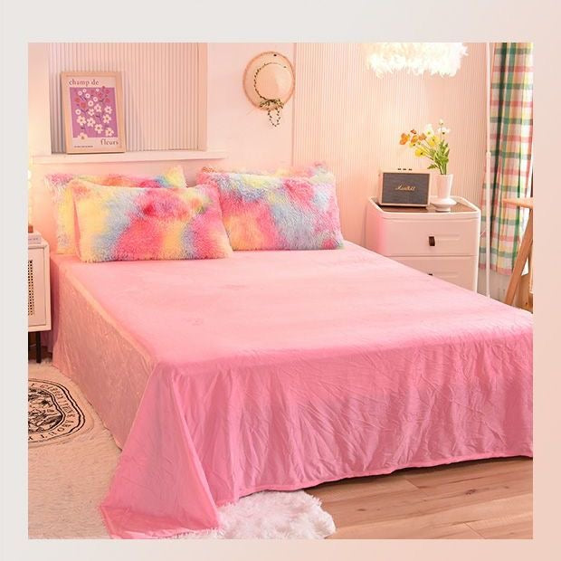 4 Pieces Faux Fur Pattern Plush Shaggy Fluffy Flannel Duvet Cover Bedding Set