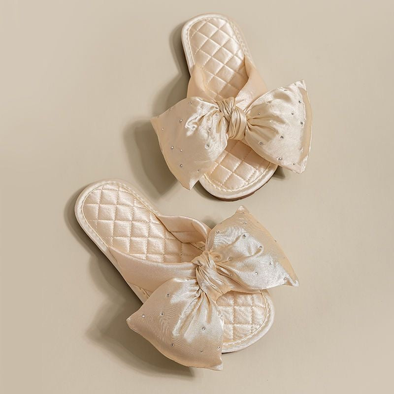 Women's Satin Open-Toe Bow Slippers Memory Foam Indoor Bedroom House Shoes