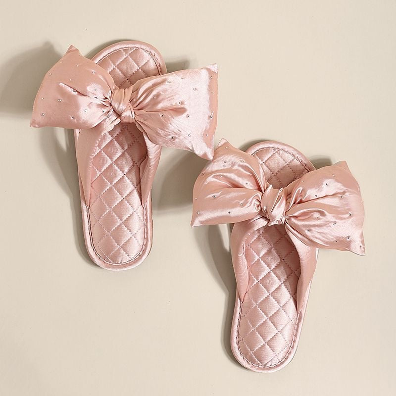 Women's Satin Open-Toe Bow Slippers Memory Foam Indoor Bedroom House Shoes