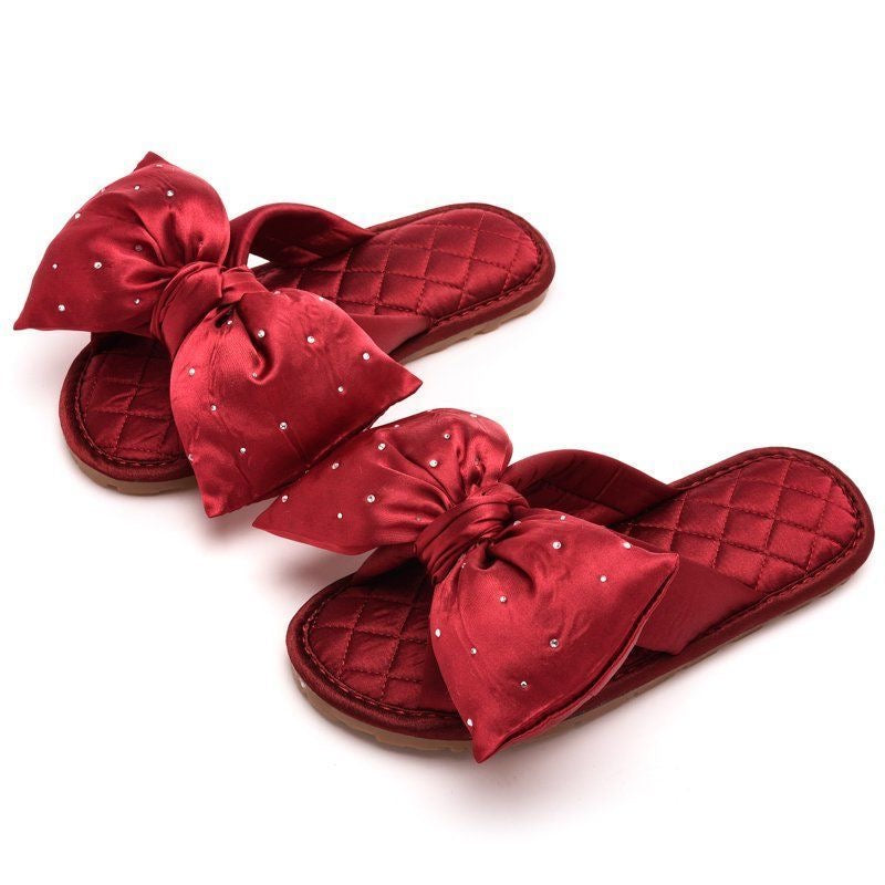 Women's Satin Open-Toe Bow Slippers Memory Foam Indoor Bedroom House Shoes