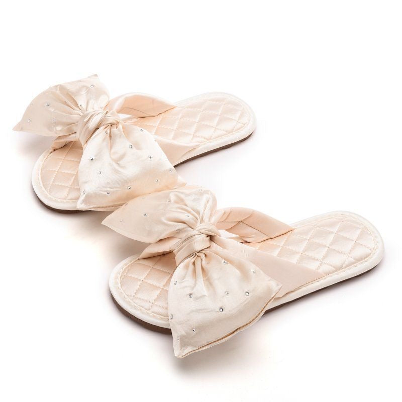Women's Satin Open-Toe Bow Slippers Memory Foam Indoor Bedroom House Shoes
