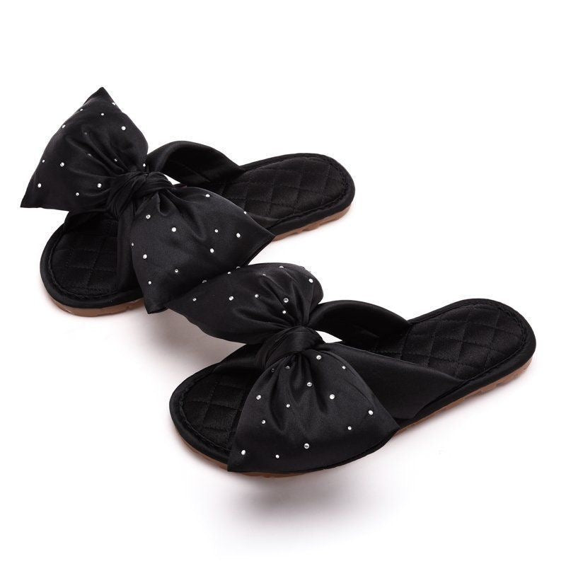 Women's Satin Open-Toe Bow Slippers Memory Foam Indoor Bedroom House Shoes