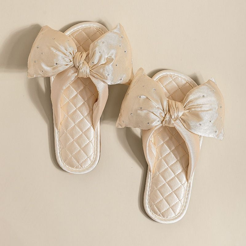 Women's Satin Open-Toe Bow Slippers Memory Foam Indoor Bedroom House Shoes
