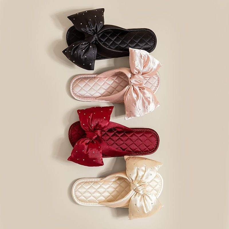 Women's Satin Open-Toe Bow Slippers Memory Foam Indoor Bedroom House Shoes