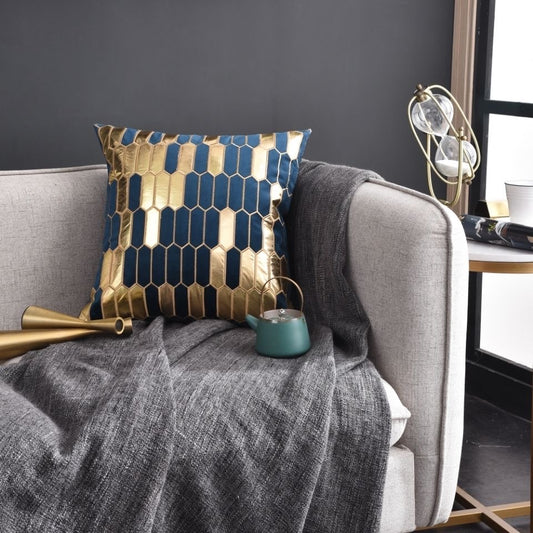 Geometric Luxury Decorative Embroidered Velvet Gold Leather Striped Pillow Cover for Couch Living Room Bedroom