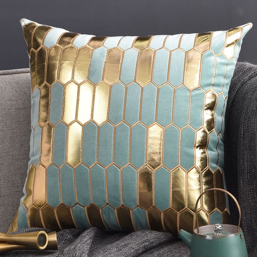Geometric Luxury Decorative Embroidered Velvet Gold Leather Striped Pillow Cover for Couch Living Room Bedroom