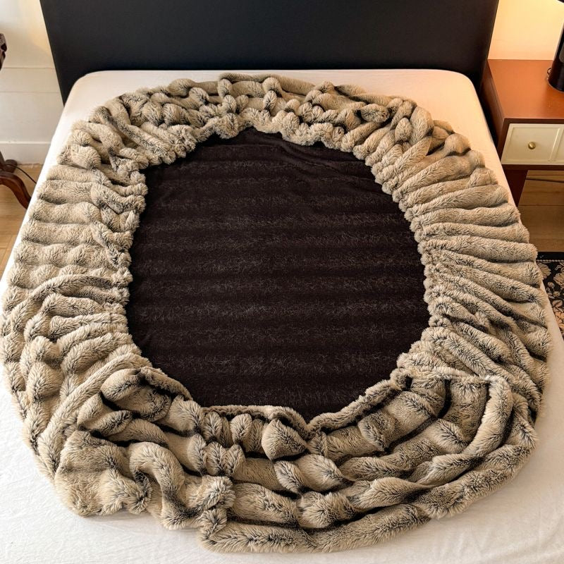 Classic Luxury Soft Faux Rabbit Fur Striped Mattress Cover Bed Sheet Set