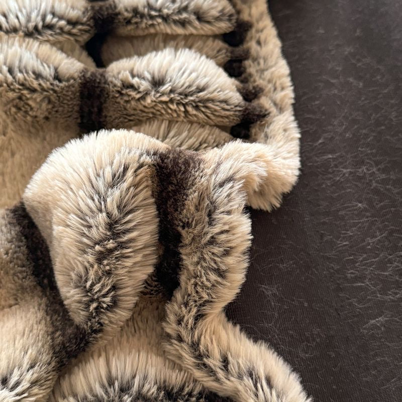 Classic Luxury Soft Faux Rabbit Fur Striped Mattress Cover Bed Sheet Set