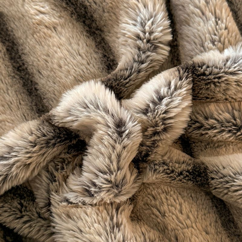 Classic Luxury Soft Faux Rabbit Fur Striped Mattress Cover Bed Sheet Set