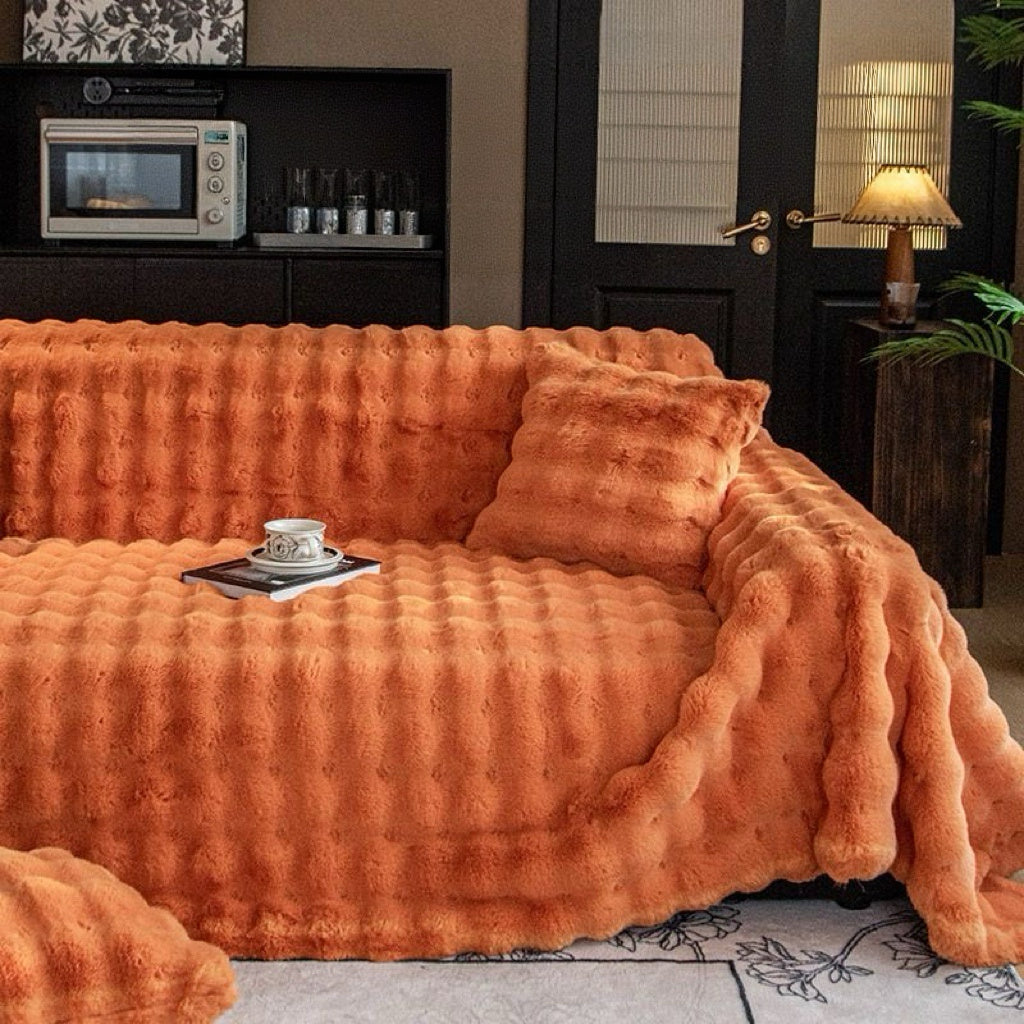 Cozy Ultra Soft Faux Rabbit Fur Thick Plush Couch Blanket Sofa Cover