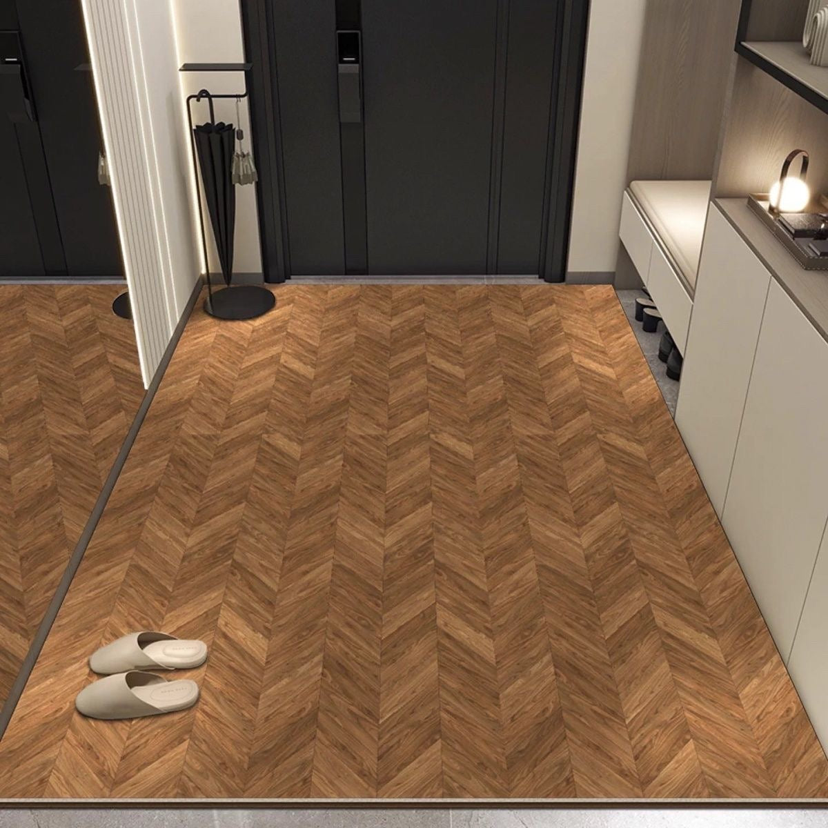 Modern Wood Pattern Leather Non-Slip Welcome Mat Door Rug