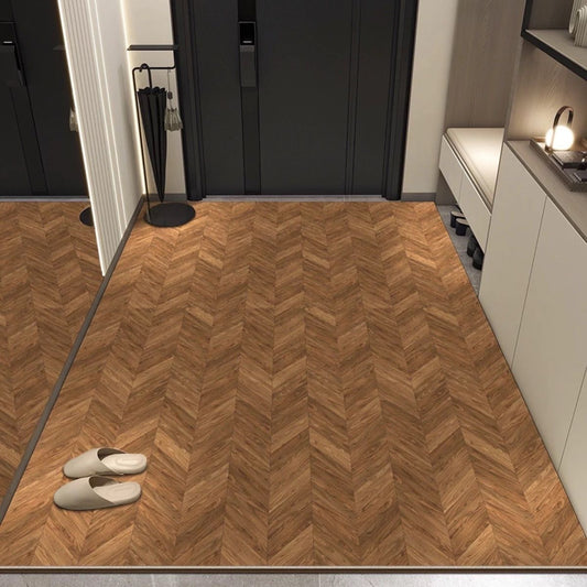 Modern Wood Pattern Leather Non-Slip Welcome Mat Door Rug
