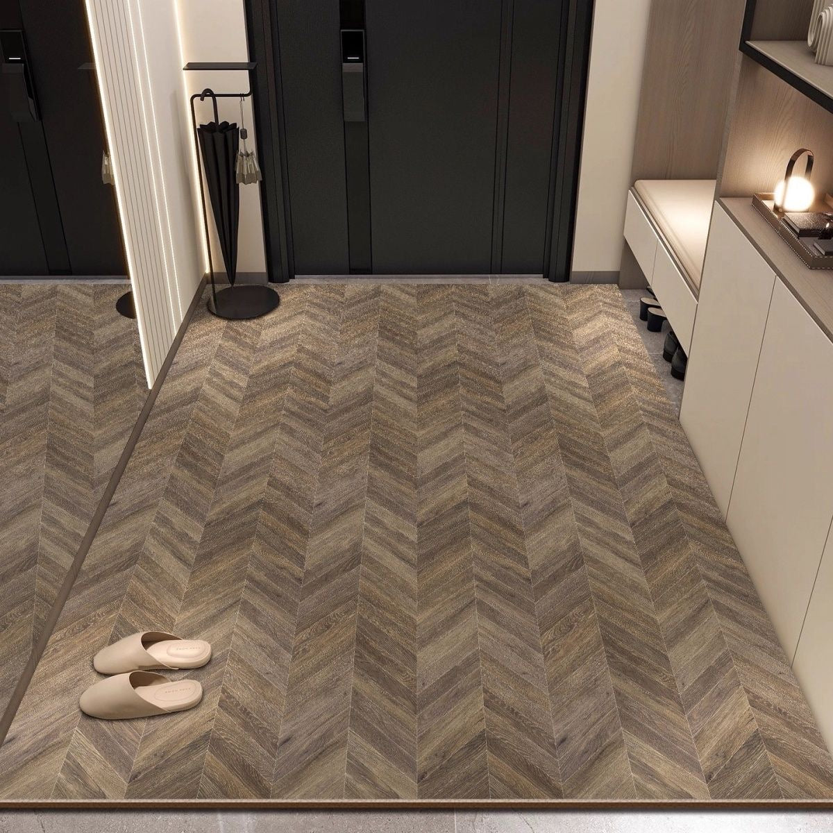 Modern Wood Pattern Leather Non-Slip Welcome Mat Door Rug