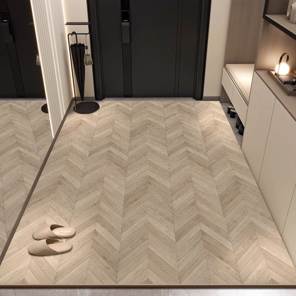 Modern Wood Pattern Leather Non-Slip Welcome Mat Door Rug