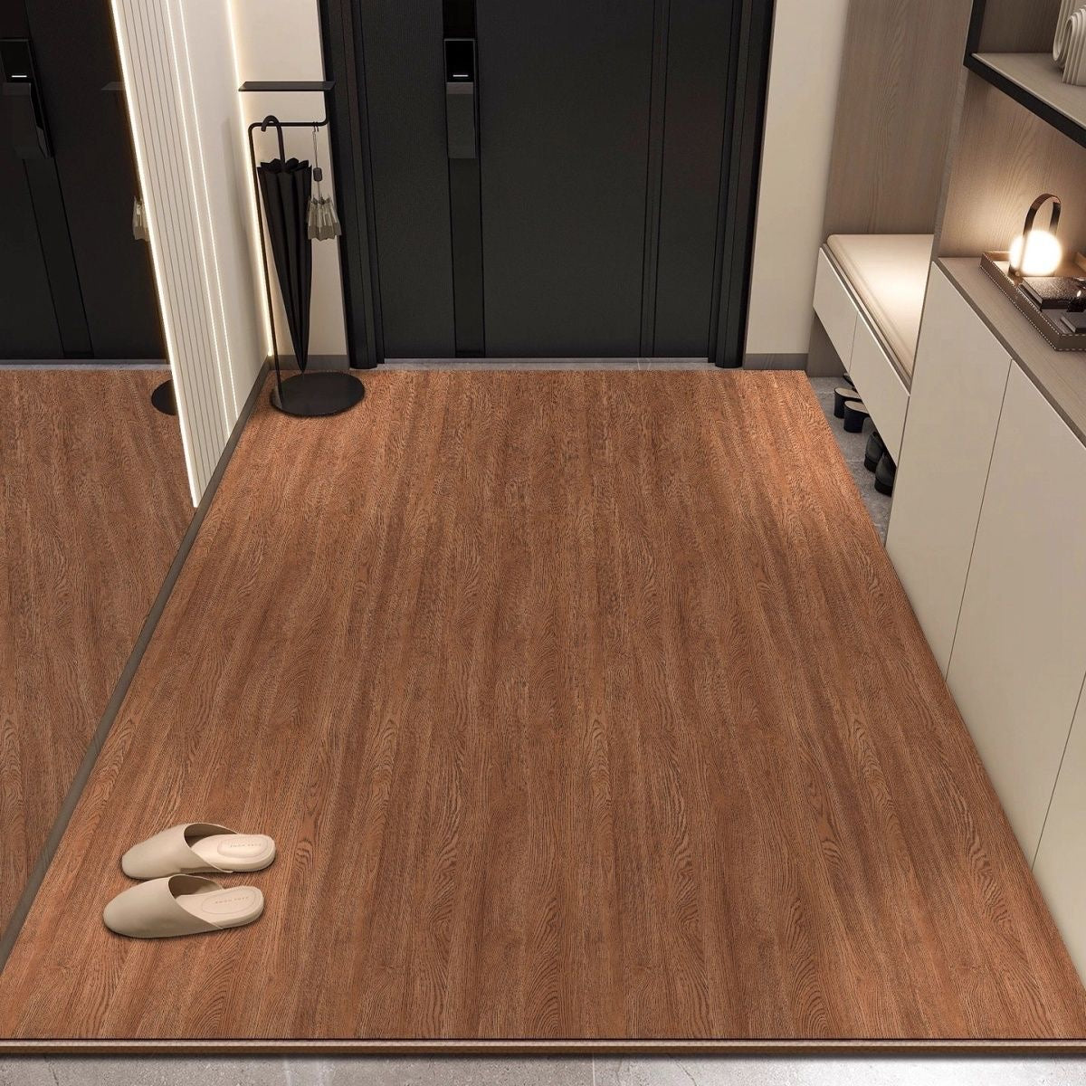 Modern Wood Pattern Leather Non-Slip Welcome Mat Door Rug
