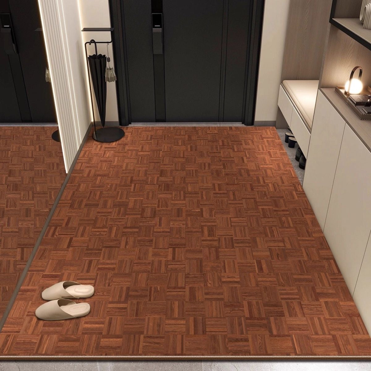Modern Wood Pattern Leather Non-Slip Welcome Mat Door Rug