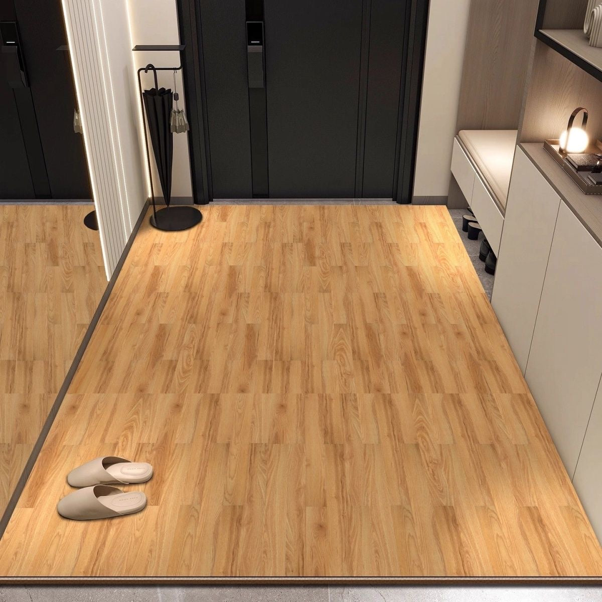 Modern Wood Pattern Leather Non-Slip Welcome Mat Door Rug