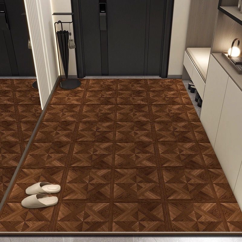 Modern Wood Pattern Leather Non-Slip Welcome Mat Door Rug