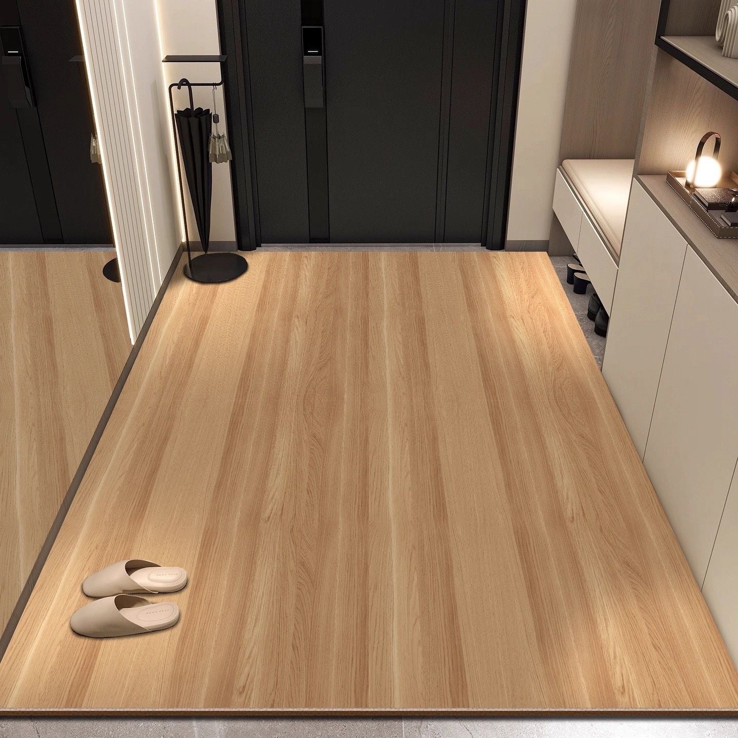 Modern Wood Pattern Leather Non-Slip Welcome Mat Door Rug