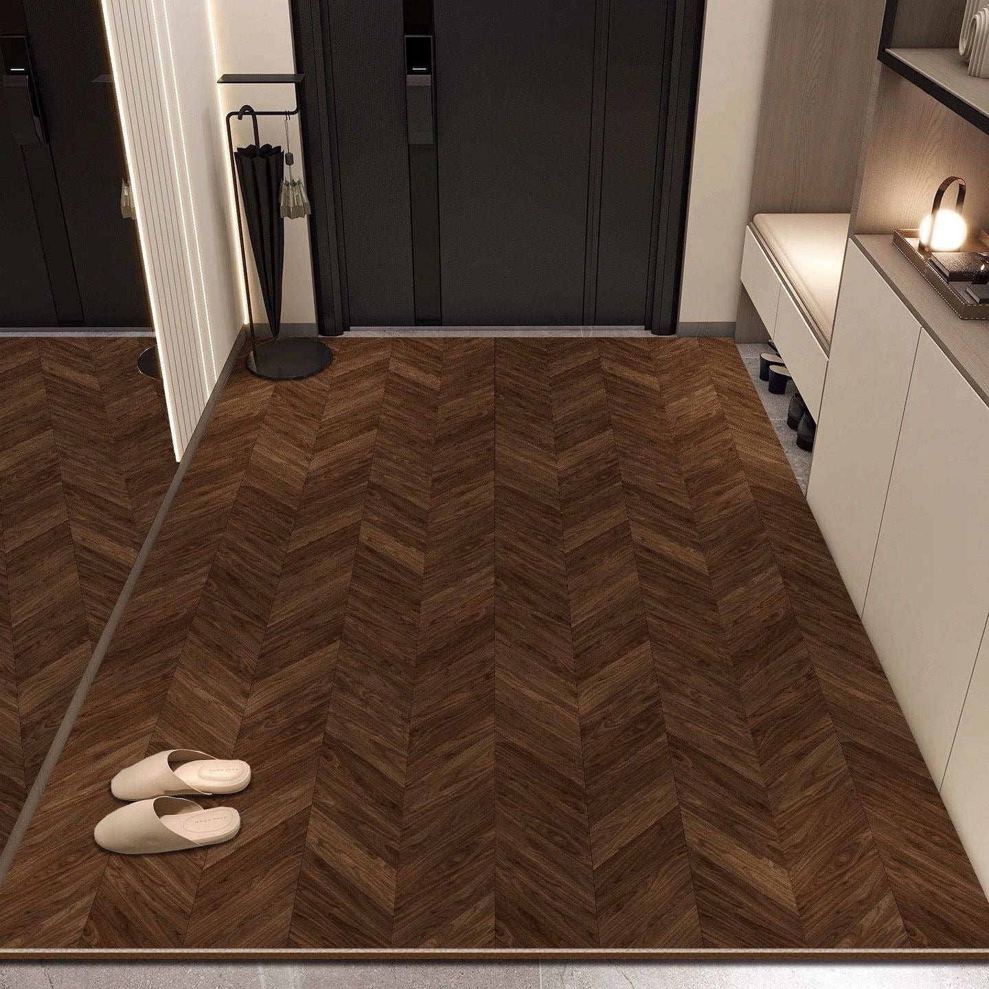 Modern Wood Pattern Leather Non-Slip Welcome Mat Door Rug