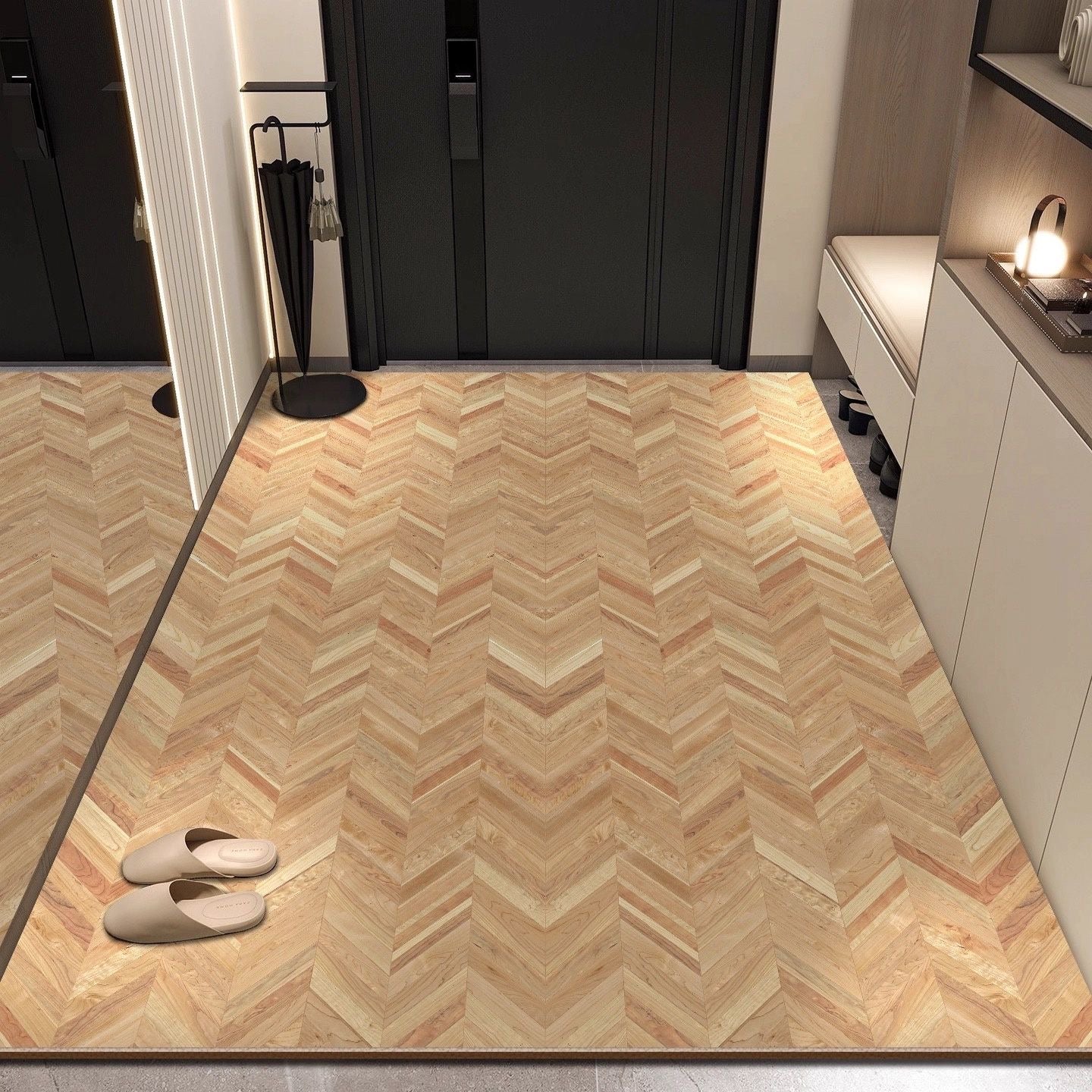 Modern Wood Pattern Leather Non-Slip Welcome Mat Door Rug