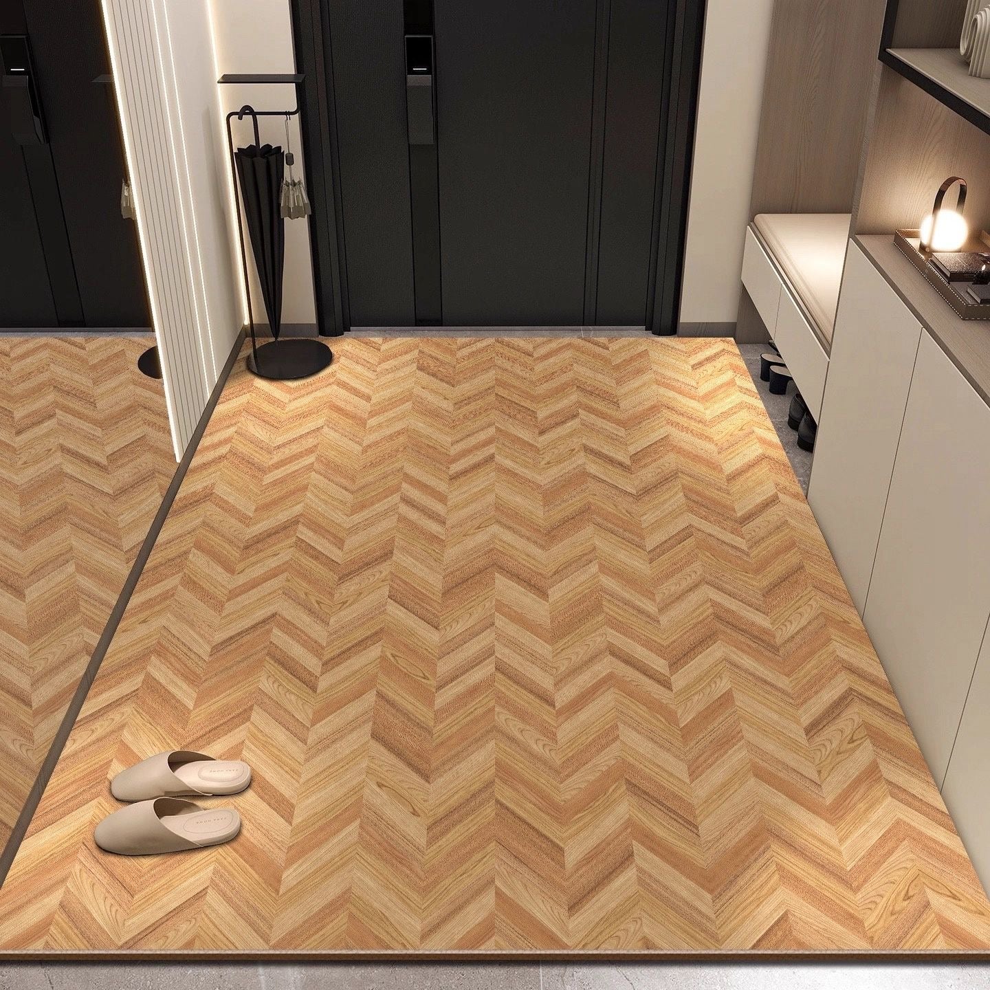 Modern Wood Pattern Leather Non-Slip Welcome Mat Door Rug