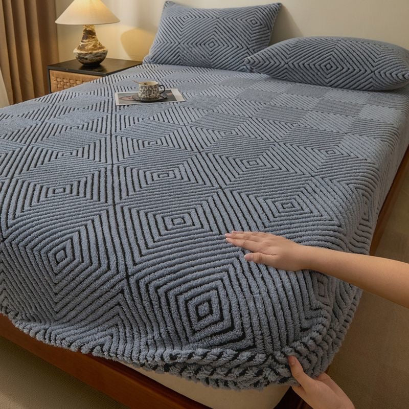 Ultra-Soft Milk Velvet Thick Plush Coral Fleece Fitted Bed Sheet