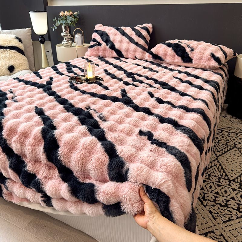 Anti-Cold Ultra-Thick Rabbit Fur Plush Bed Cover Set