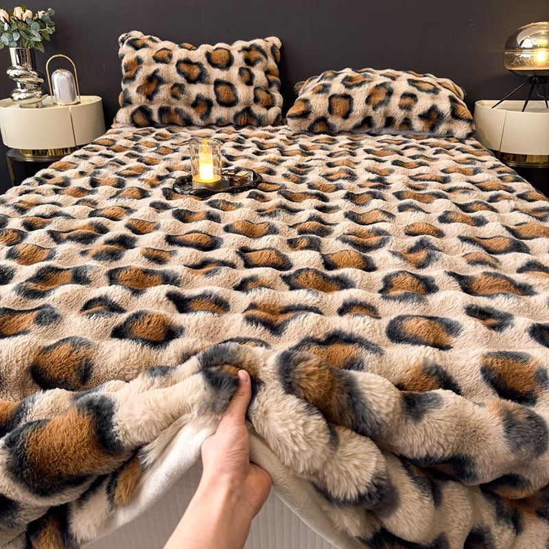 Anti-Cold Ultra-Thick Rabbit Fur Plush Bed Cover Set