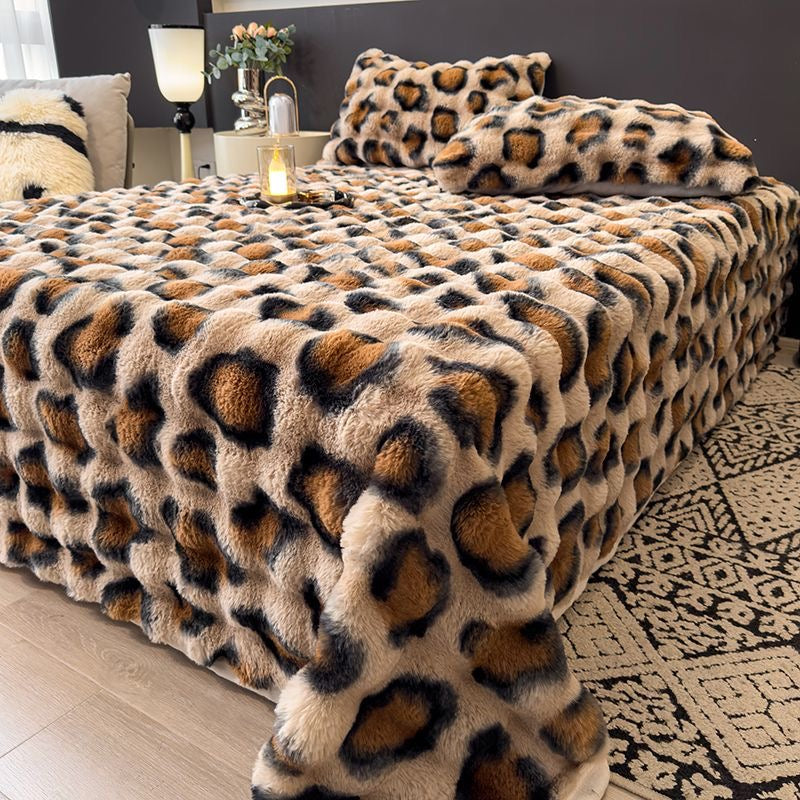 Anti-Cold Ultra-Thick Rabbit Fur Plush Bed Cover Set
